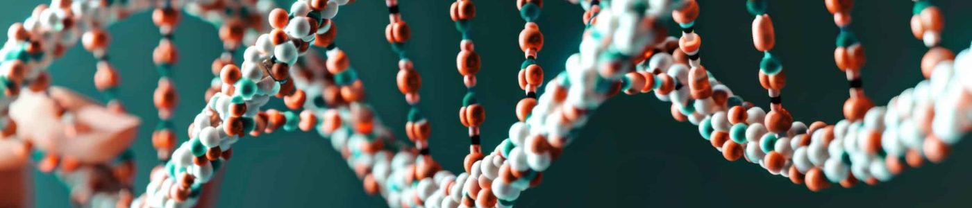The background is abstract dark blue and black with digital codes, DNA DNA biology, data communication and transfer. Futuristic information technology concept.